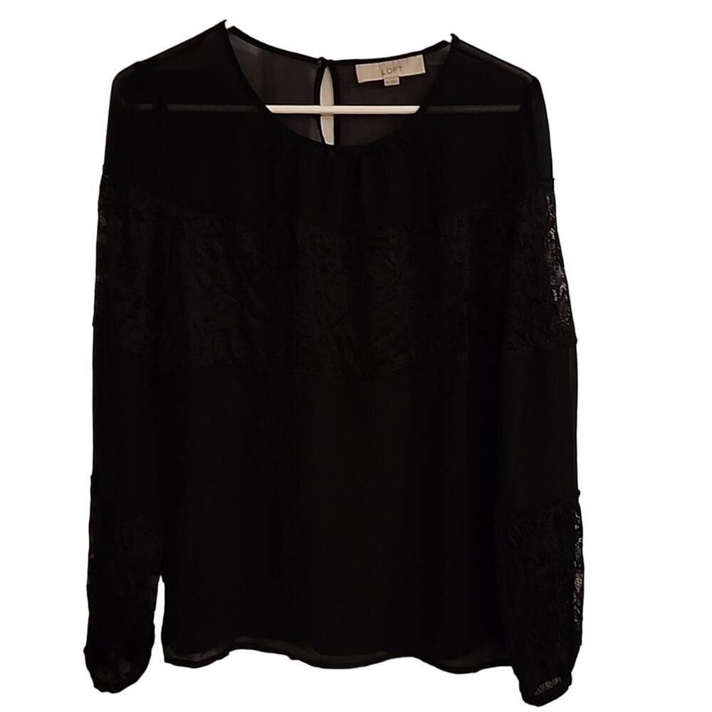 LOFT Black Sheer Top, Medium